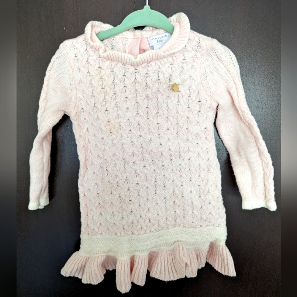 Baby pink and white Tahari baby knit sweater dress